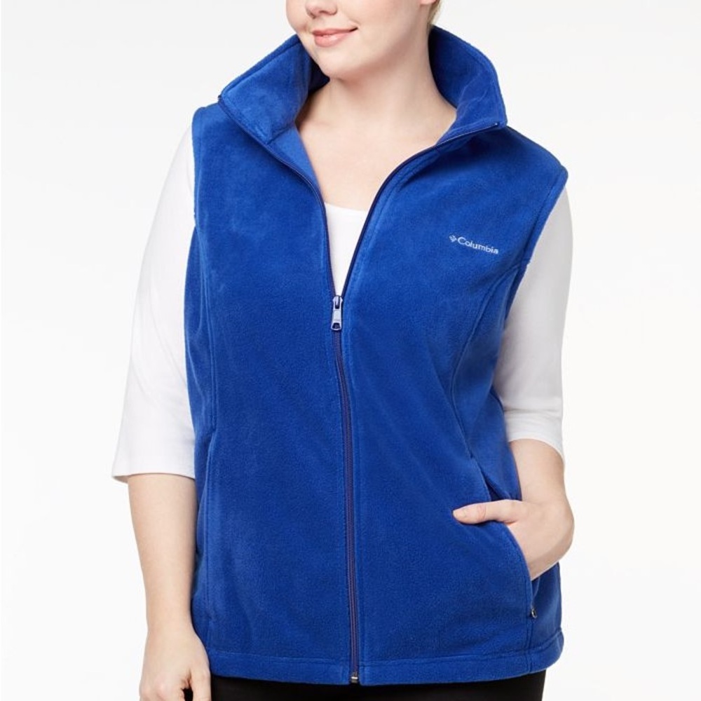 NWT Columbia cobalt blue warm winter fleece vest with outer & inner pockets